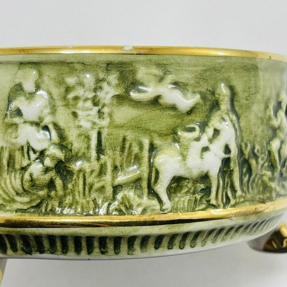 Vintage Capodimonte Cherub Angle Porcelain Ashtray Bowl Big Green Embossed Italy - Picture 9 of 10